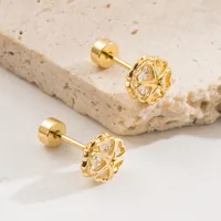1 Pair Sweet Simple Style Pentagram Four Leaf Clover Heart Shape 304 Stainless Steel Rhinestones 18K Gold Plated Ear Studs sku image 7