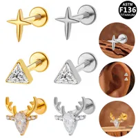 Simple Style Animal Star Titanium Alloy Polishing Plating Zircon 14K Gold Plated White Gold Plated Unisex Lip Stud Ear Studs main image 1