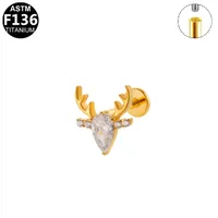 Simple Style Animal Star Titanium Alloy Polishing Plating Zircon 14K Gold Plated White Gold Plated Unisex Lip Stud Ear Studs sku image 1