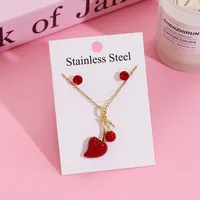 Sweet Cherry Strawberry 304 Stainless Steel Plating Women's Jewelry Set sku image 16