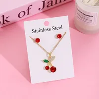 Sweet Cherry Strawberry 304 Stainless Steel Plating Women's Jewelry Set sku image 14