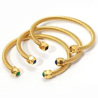Vacation Classic Style Solid Color 304 Stainless Steel 18K Gold Plated Natural Stone Bangle In Bulk main image 5