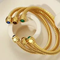 Vacation Classic Style Solid Color 304 Stainless Steel 18K Gold Plated Natural Stone Bangle In Bulk main image 4