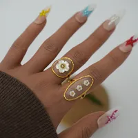Wholesale Jewelry Cute Pastoral Flower 304 Stainless Steel Shell 18K Gold Plated Flowers Open Rings main image 7