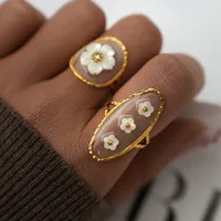 Wholesale Jewelry Cute Pastoral Flower 304 Stainless Steel Shell 18K Gold Plated Flowers Open Rings main image 3