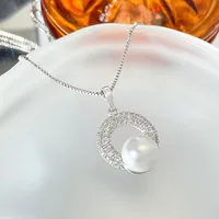 Elegant Round Copper Plating Inlay Pearl Zircon White Gold Plated Women's Pendant Necklace main image 1