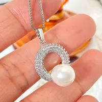 Elegant Round Copper Plating Inlay Pearl Zircon White Gold Plated Women's Pendant Necklace main image 9
