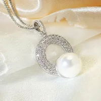 Elegant Round Copper Plating Inlay Pearl Zircon White Gold Plated Women's Pendant Necklace main image 10