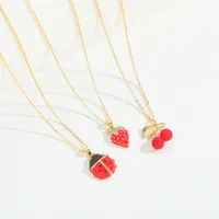 Cute Classic Style Cherry Beetles Strawberry Copper Zircon 14K Gold Plated Women's Pendant Necklace main image 3