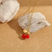 Cute Classic Style Cherry Beetles Strawberry Copper Zircon 14K Gold Plated Women's Pendant Necklace main image 4