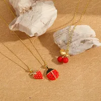 Cute Classic Style Cherry Beetles Strawberry Copper Zircon 14K Gold Plated Women's Pendant Necklace main image 5