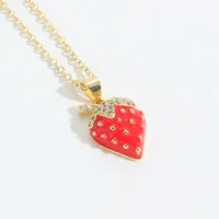 Cute Classic Style Cherry Beetles Strawberry Copper Zircon 14K Gold Plated Women's Pendant Necklace sku image 3