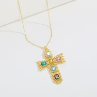 Retro Classic Style Cross Copper Zircon 14K Gold Plated Women's Pendant Necklace main image 4