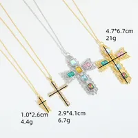 Retro Classic Style Cross Copper Zircon 14K Gold Plated Women's Pendant Necklace main image 2