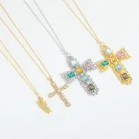 Retro Classic Style Cross Copper Zircon 14K Gold Plated Women's Pendant Necklace main image 6