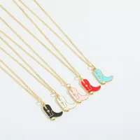 Retro Cowboy Style Boots Copper Enamel 14K Gold Plated Women's Pendant Necklace main image 3