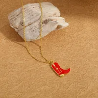 Retro Cowboy Style Boots Copper Enamel 14K Gold Plated Women's Pendant Necklace main image 5