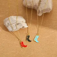 Retro Cowboy Style Boots Copper Enamel 14K Gold Plated Women's Pendant Necklace main image 4