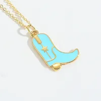 Retro Cowboy Style Boots Copper Enamel 14K Gold Plated Women's Pendant Necklace sku image 4