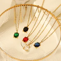 IG Style Simple Style Shiny Quadrilateral 304 Stainless Steel Titanium Steel Zircon 18K Gold Plated Women's Pendant Necklace main image 8