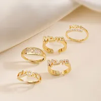Vintage Style Simple Style MAMA MOM Letter Copper Plating Inlay Zircon 18K Gold Plated Mother'S Day Women's Adjustable Ring Open Rings main image 1