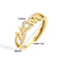 Vintage Style Simple Style MAMA MOM Letter Copper Plating Inlay Zircon 18K Gold Plated Mother'S Day Women's Adjustable Ring Open Rings main image 2