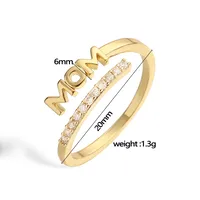 Vintage Style Simple Style MAMA MOM Letter Copper Plating Inlay Zircon 18K Gold Plated Mother'S Day Women's Adjustable Ring Open Rings main image 4