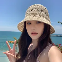 Net Red Knitted Hollow New Fisherman Hat Summer Sunscreen Cap Children's Outdoor Portable Foldable Sun Hat Wholesale main image 4