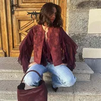Women's Vest Sleeveless Blazers Vintage Style Embroidery main image 1