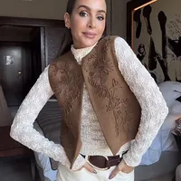 Women's Vest Sleeveless Blazers Vintage Style Embroidery main image 4