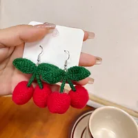 1 Pair Cute Sweet Cherry Plating Yarn Crochet Earrings main image 1