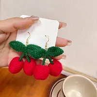 1 Pair Cute Sweet Cherry Plating Yarn Crochet Earrings main image 3