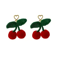1 Pair Cute Sweet Cherry Plating Yarn Crochet Earrings sku image 1