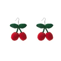 1 Pair Cute Sweet Cherry Plating Yarn Crochet Earrings sku image 3