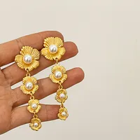 1 Pair Exaggerated Artistic Flower Plating Alloy Drop Earrings main image 6