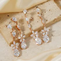 1 Pair Sweet Water Droplets Inlay Copper Zircon K Gold Plated Drop Earrings main image 2