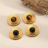 1 Pair Vintage Style Round Polishing Plating 304 Stainless Steel Natural Stone 18K Gold Plated Ear Studs main image 1