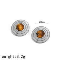 1 Pair Vintage Style Round Polishing Plating 304 Stainless Steel Natural Stone 18K Gold Plated Ear Studs main image 3
