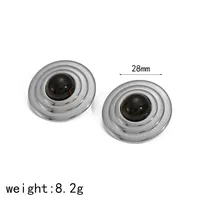 1 Pair Vintage Style Round Polishing Plating 304 Stainless Steel Natural Stone 18K Gold Plated Ear Studs main image 2