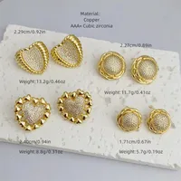 1 Pair Modern Style Round Heart Shape Inlay Copper Zircon 18K Gold Plated Ear Studs main image 2