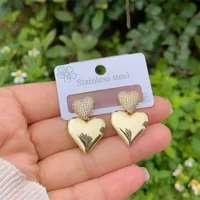 1 Pair Modern Style Geometric Heart Shape Inlay Copper Zircon 18K Gold Plated Ear Studs main image 3