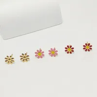 3 Pairs Cute Pastoral Commute Flower 304 Stainless Steel 18K Gold Plated Ear Studs main image 3