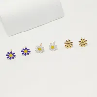 3 Pairs Cute Pastoral Commute Flower 304 Stainless Steel 18K Gold Plated Ear Studs sku image 1