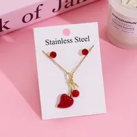 Sweet Cherry Strawberry 304 Stainless Steel Plating Women's Jewelry Set sku image 12