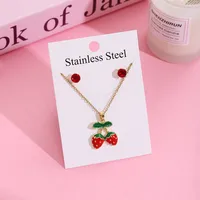 Sweet Cherry Strawberry 304 Stainless Steel Plating Women's Jewelry Set sku image 13