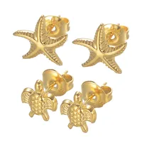 1 Pair Marine Style Classic Style Starfish Turtle 304 Stainless Steel 18K Gold Plated Ear Studs main image 6