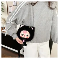 Women's Plush Cartoon Cute Round Zipper Shoulder Bag sku image 2