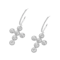 1 Pair Glam Luxurious Ethnic Style Cross Rhinestone Copper Drop Earrings main image 4