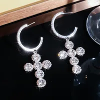 1 Pair Glam Luxurious Ethnic Style Cross Rhinestone Copper Drop Earrings main image 3