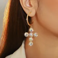 1 Pair Glam Luxurious Ethnic Style Cross Rhinestone Copper Drop Earrings sku image 14